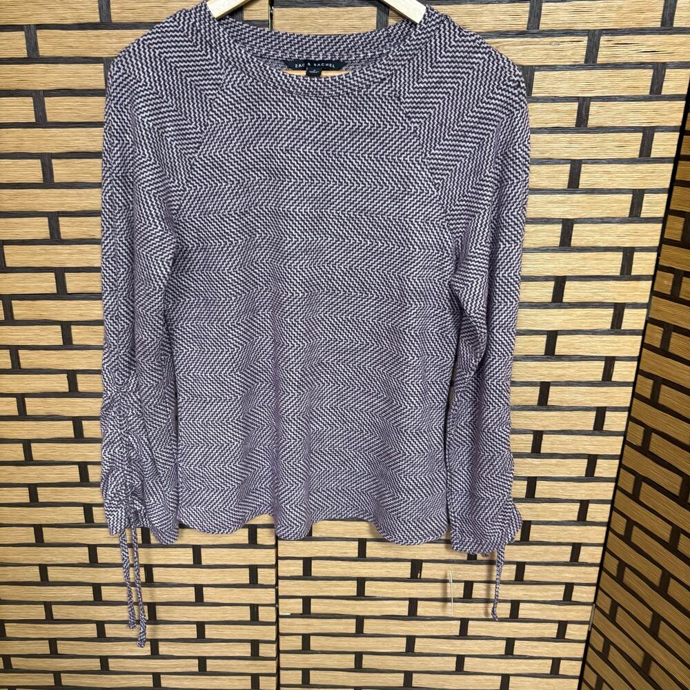 Zac & Rachel Burgundy And Gray Tie Sleeve Top‎ Size Small